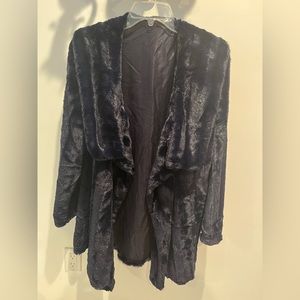 Navy blue faux fur coat